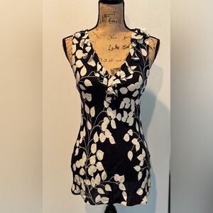 Tory Burch Navy and White Leaf Print Top